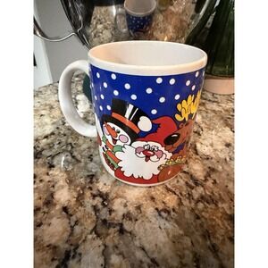 Vintage Christmas Coffee Mug Santa Claus Frosty Snowman Reindeer 80s/90s